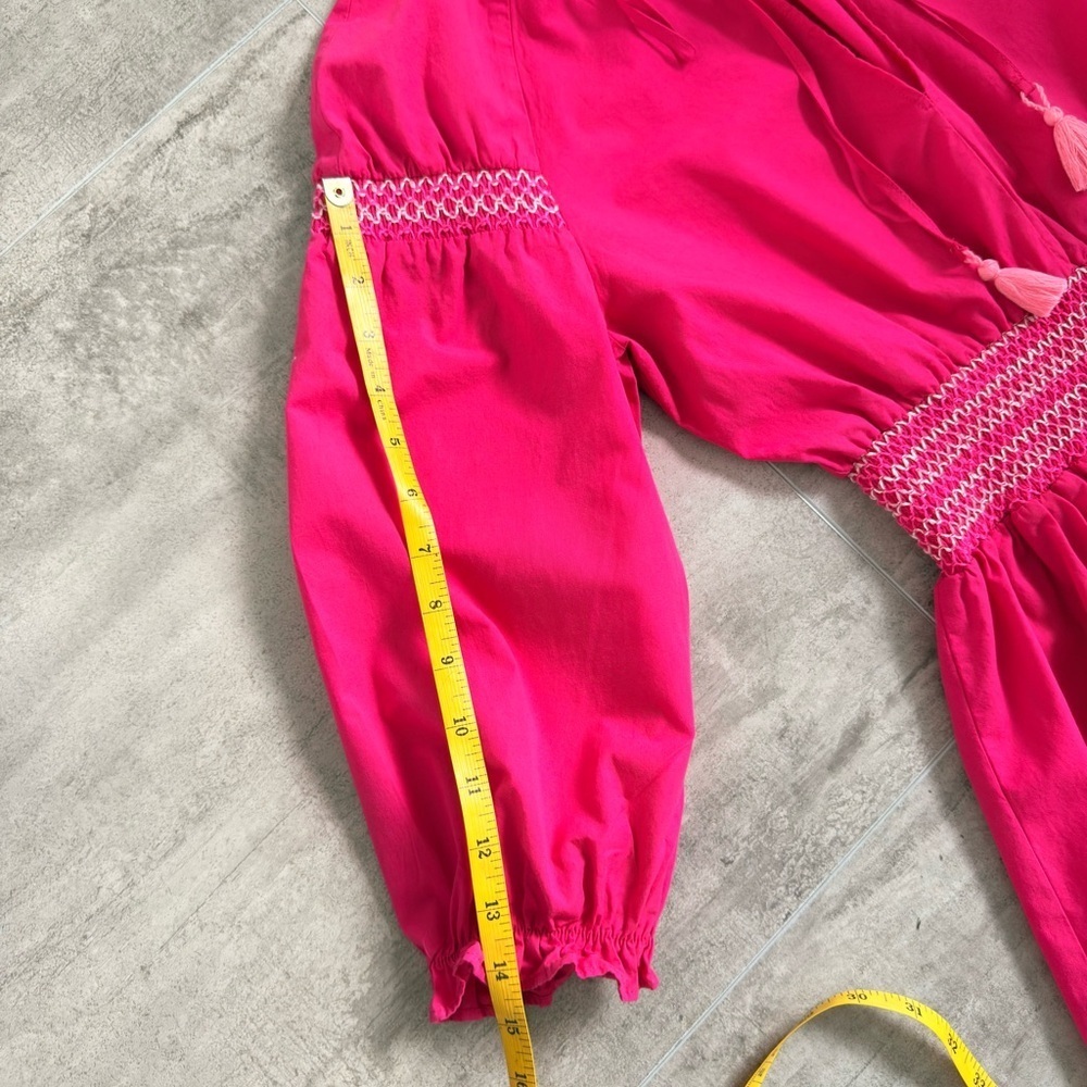 Zara Fuchsia Smocked Poplin Dress Contrast Embroidered Trim Pink Barbie Size XS - Picture 11 of 15